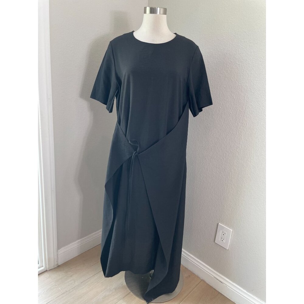 COS Womens‎ 12 Black Tie Front Maxi Dress Short Sleeve Minimalist Lagenlook